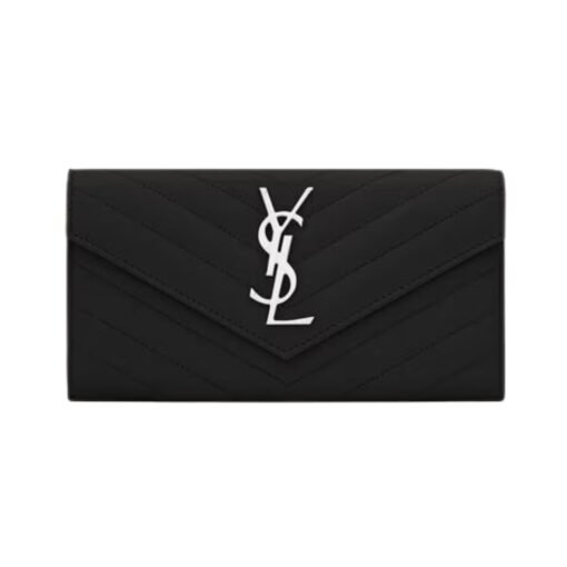 Cassandre matelassierte große Klappenbrieftasche aus Grain de Poudre-Leder 19cm