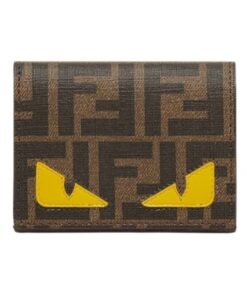 Brieftasche Lunar New Year aus braunem Stoff mit FF-Muster 8cm