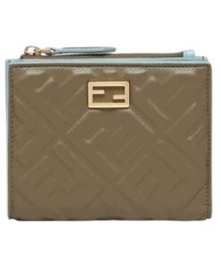 Brieftasche aus grünem Nappaleder mit FF-Muster 9.5cm