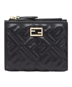 Brieftasche aus schwarzem Nappaleder mit FF-Muster 9.5cm