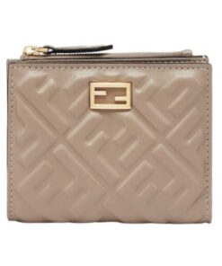 Brieftasche aus graubraunem Nappaleder mit FF-Muster 9.5cm