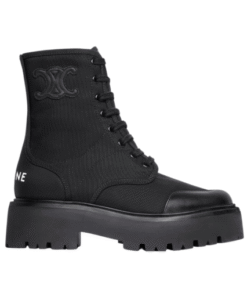 Bulky Schnürstiefel aus Nylon und glänzendem Bullenleder Schwarz