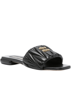 Gestepptes Nappaleder-Pantoletten Schwarz