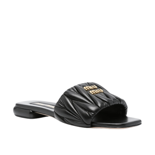 Gestepptes Nappaleder-Pantoletten Schwarz