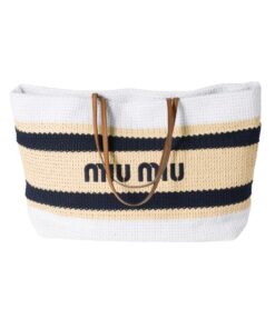 Raffia Tote Hellbraun/Weiß 34 cm