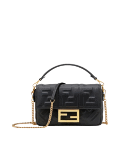 Schwarze Nappaleder-Tasche mit FF-Muster 13cm