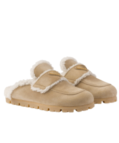 Suede and Shearling Ecru Slippers