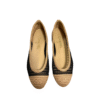 Raffia Ballet Flats Schwarz und Beige